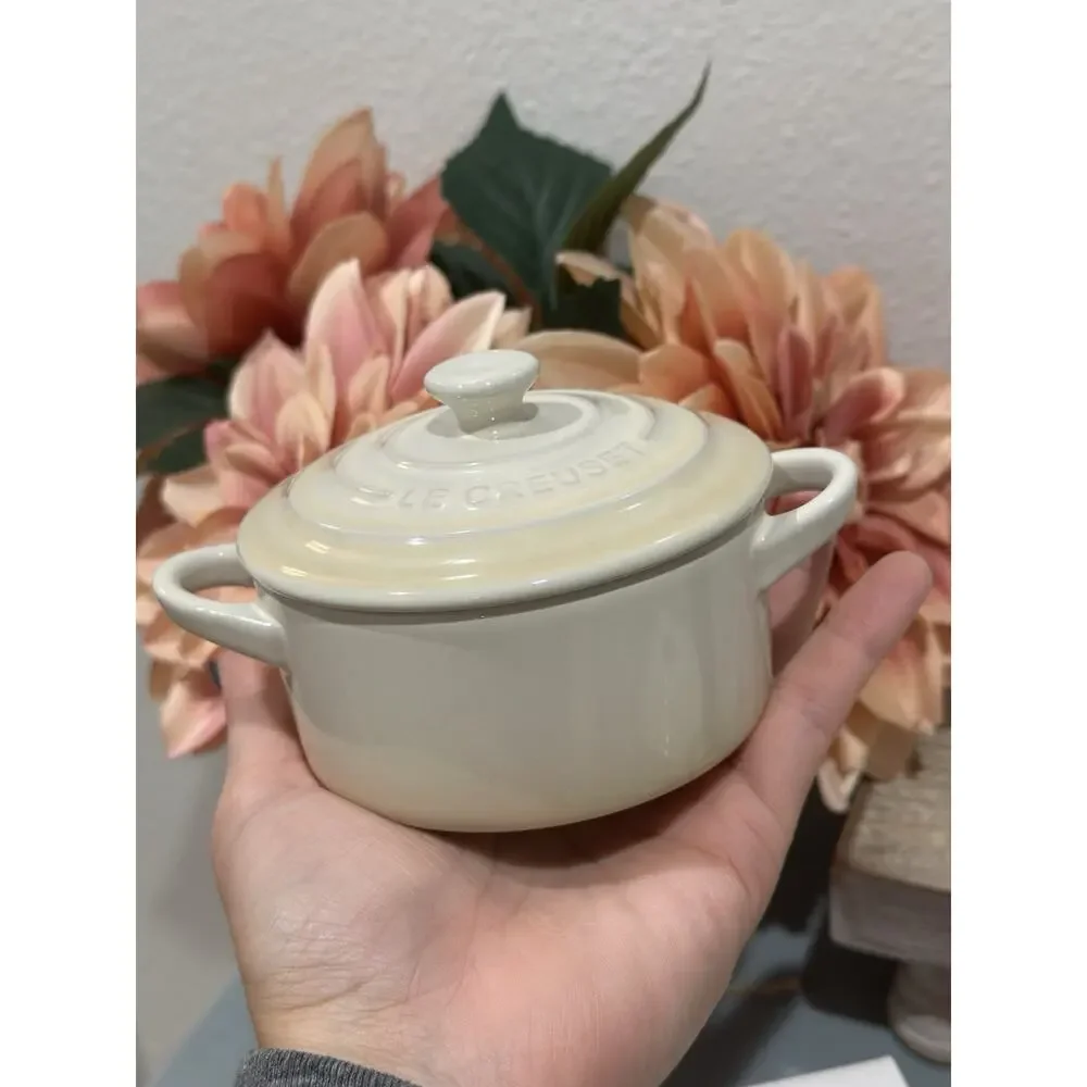 2 Le Creuset Stoneware Mini Cocotte W/Lid 10cm / 8oz ~ DUNE NIB